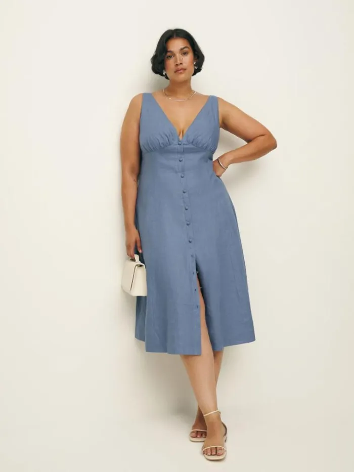 Clothing The Reformation Sebastien Linen Dress Es Cornflower