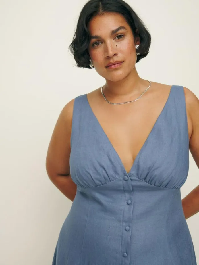 Clothing The Reformation Sebastien Linen Dress Es Cornflower