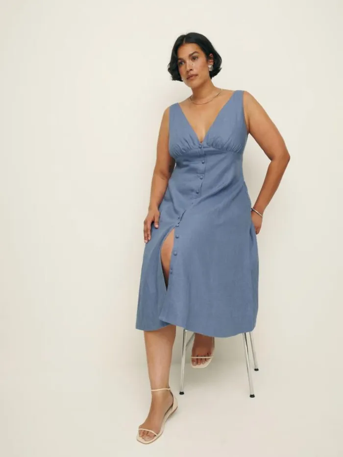 Clothing The Reformation Sebastien Linen Dress Es Cornflower