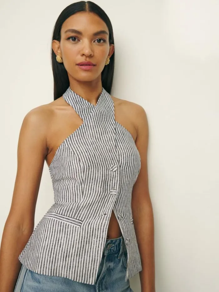 Clothing The Reformation Tate Linen Top Vineyard