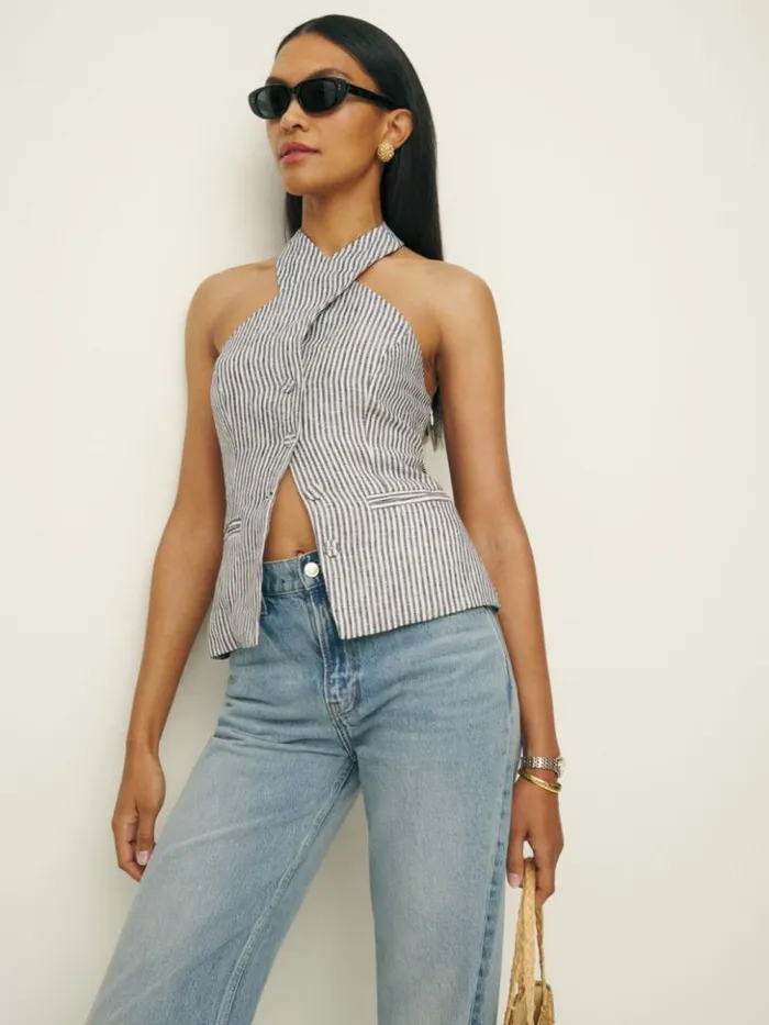 Clothing The Reformation Tate Linen Top Vineyard