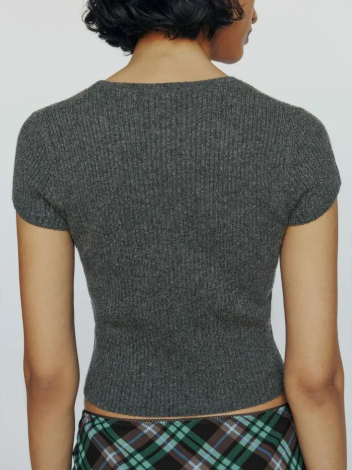 Clothing The Reformation Teo Cashmere Short Sleeve Sweater Charcoal