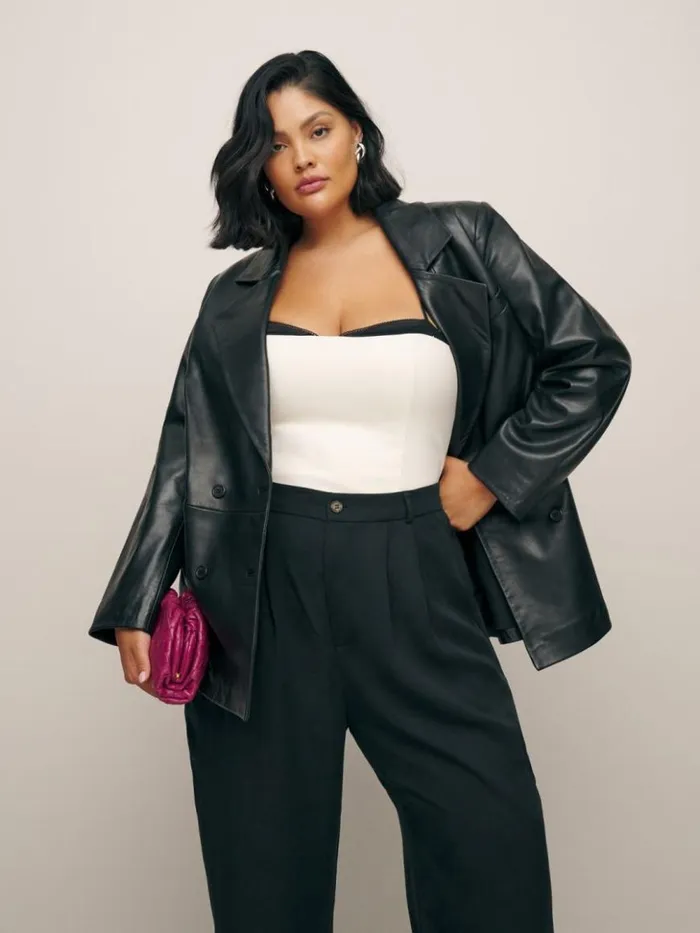Clothing The Reformation Veda Dalia Relaxed Leather Blazer Es Black