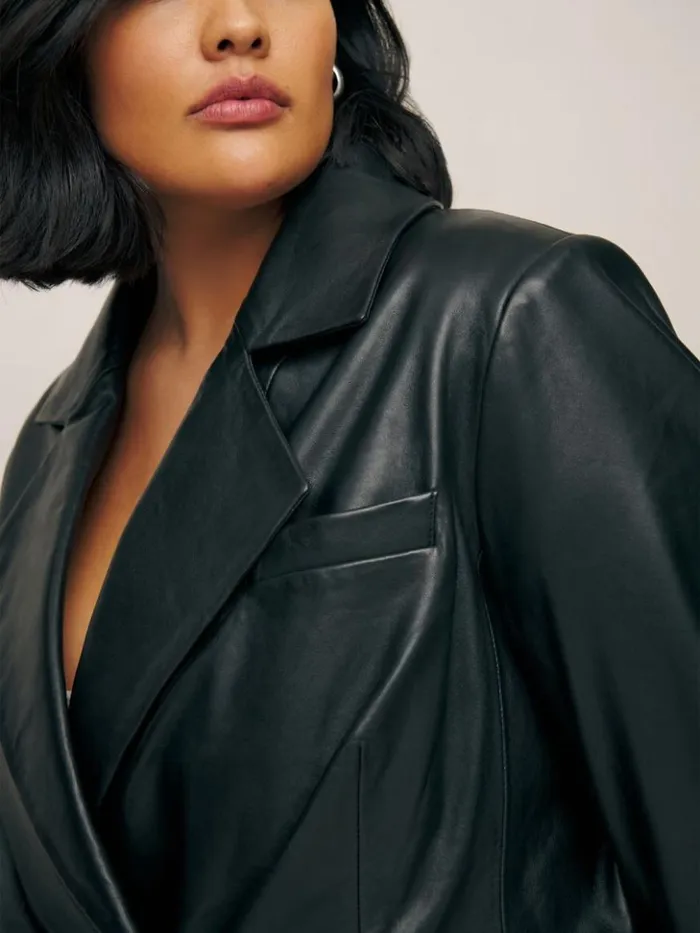 Clothing The Reformation Veda Dalia Relaxed Leather Blazer Es Black