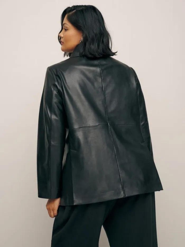 Clothing The Reformation Veda Dalia Relaxed Leather Blazer Es Black