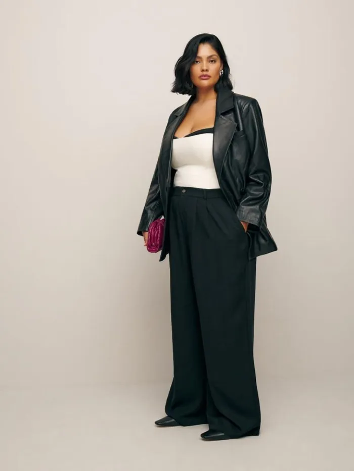 Clothing The Reformation Veda Dalia Relaxed Leather Blazer Es Black
