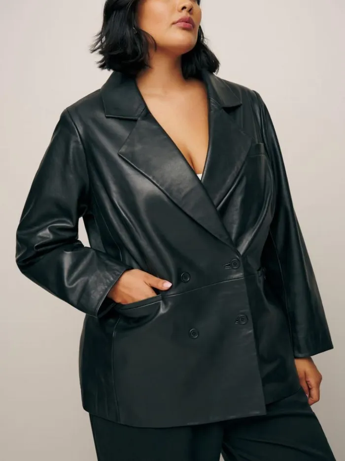 Clothing The Reformation Veda Dalia Relaxed Leather Blazer Es Black
