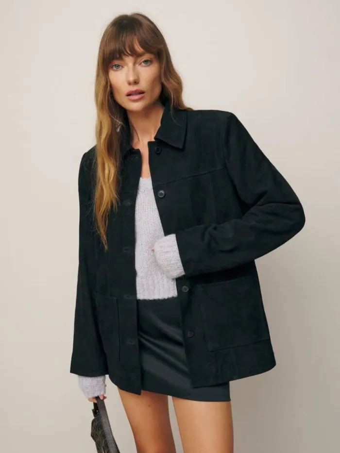 Clothing The Reformation Veda Lincoln Suede Shirt Jacket Black Suede