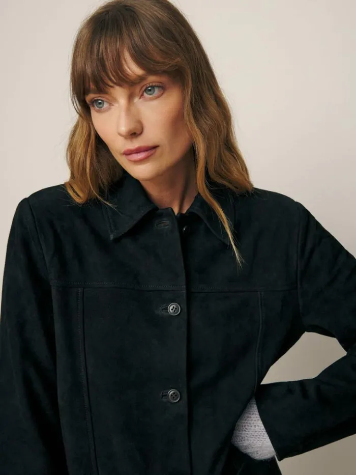 Clothing The Reformation Veda Lincoln Suede Shirt Jacket Black Suede