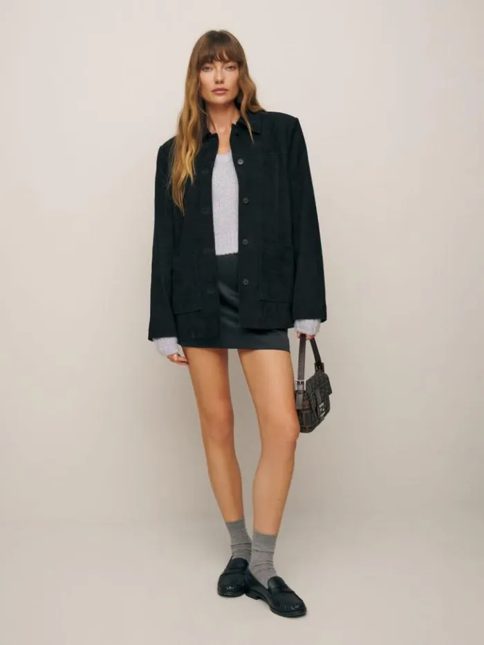 Clothing The Reformation Veda Lincoln Suede Shirt Jacket Black Suede