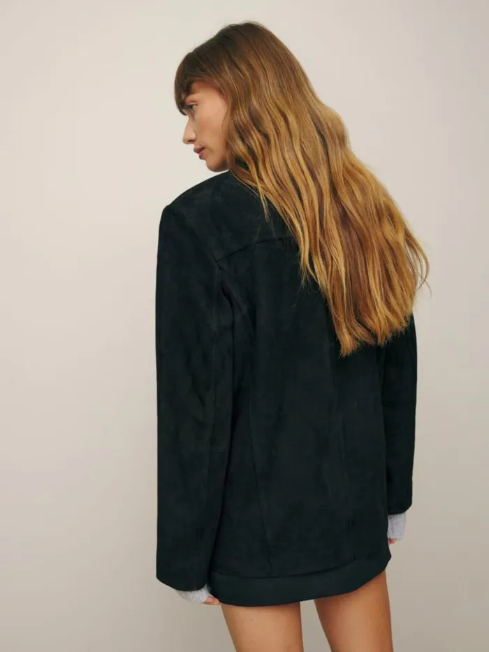 Clothing The Reformation Veda Lincoln Suede Shirt Jacket Black Suede