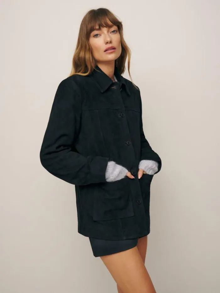 Clothing The Reformation Veda Lincoln Suede Shirt Jacket Black Suede