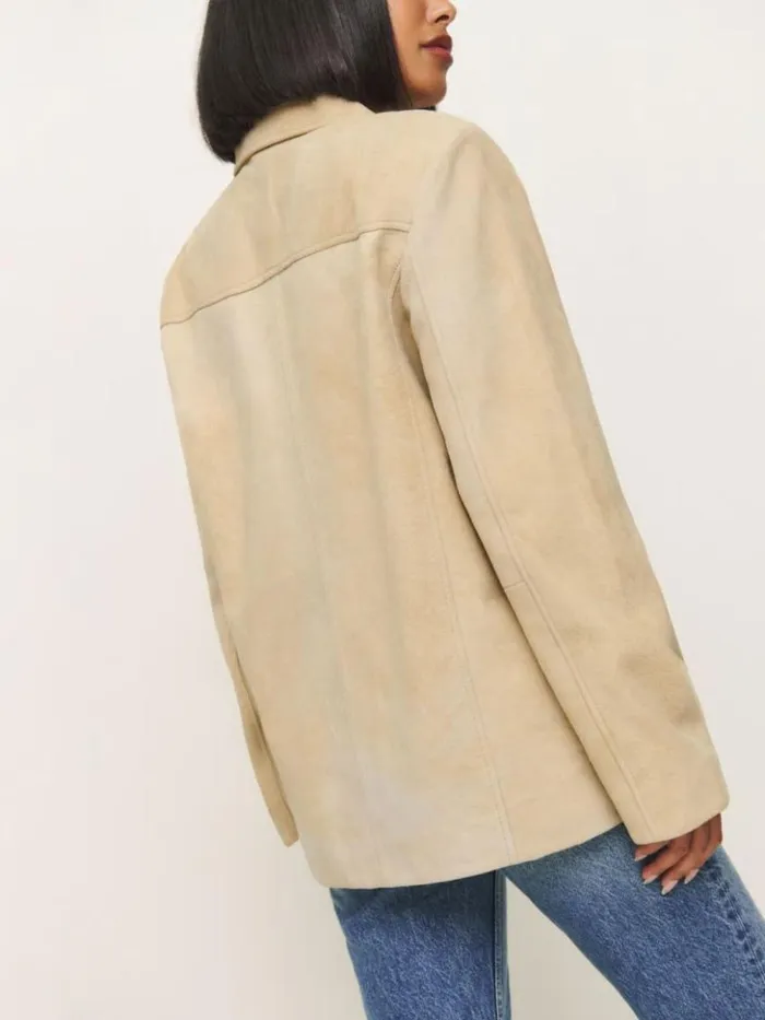 Clothing The Reformation Veda Lincoln Suede Shirt Jacket Oat Distressed