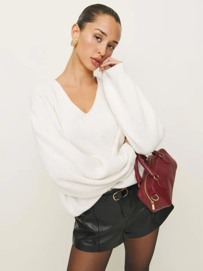 Clothing The Reformation Veda Rory Leather Short Black