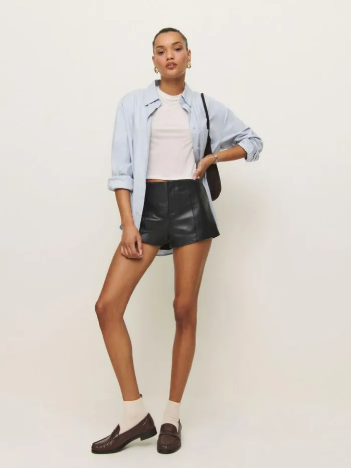Clothing The Reformation Veda Rory Leather Short Black