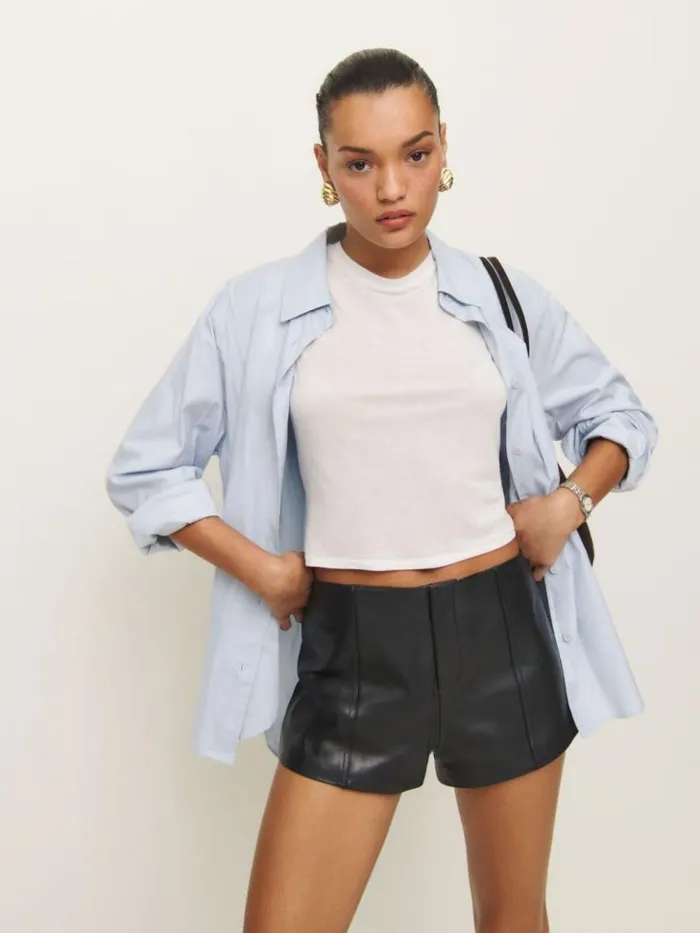Clothing The Reformation Veda Rory Leather Short Black