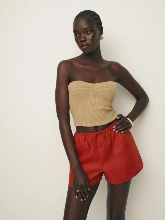 Clothing The Reformation Zoey Linen Short Blood Orange