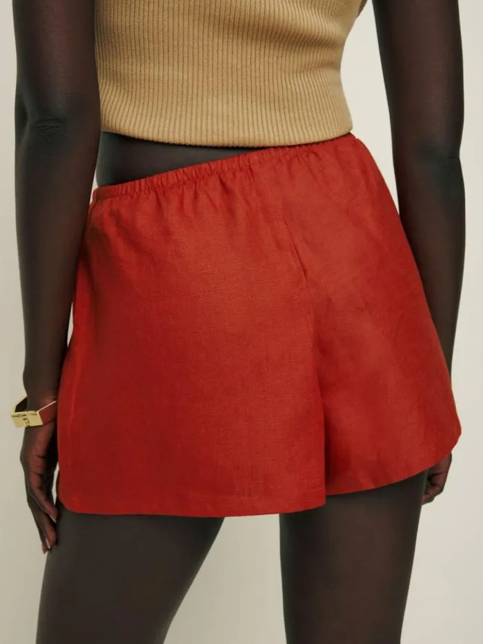 Clothing The Reformation Zoey Linen Short Blood Orange