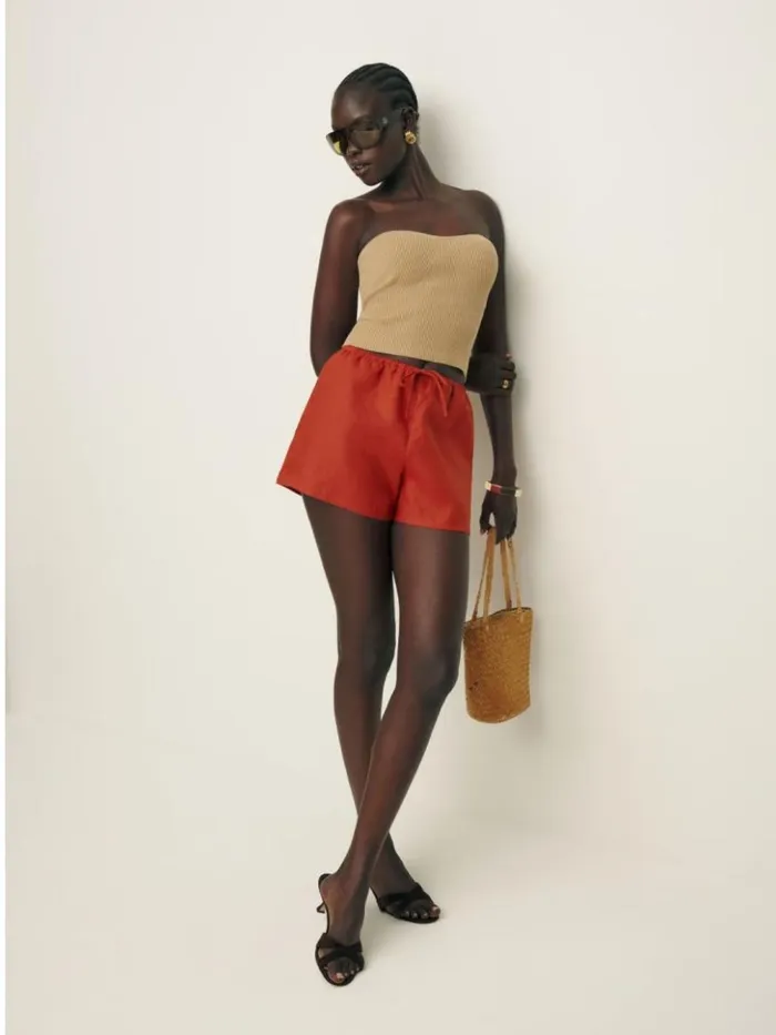 Clothing The Reformation Zoey Linen Short Blood Orange