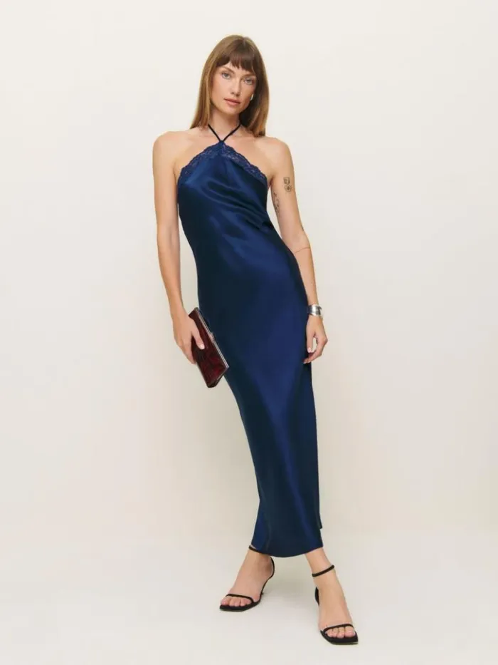 ClothingWeddings The Reformation Aara Silk Dress Danube