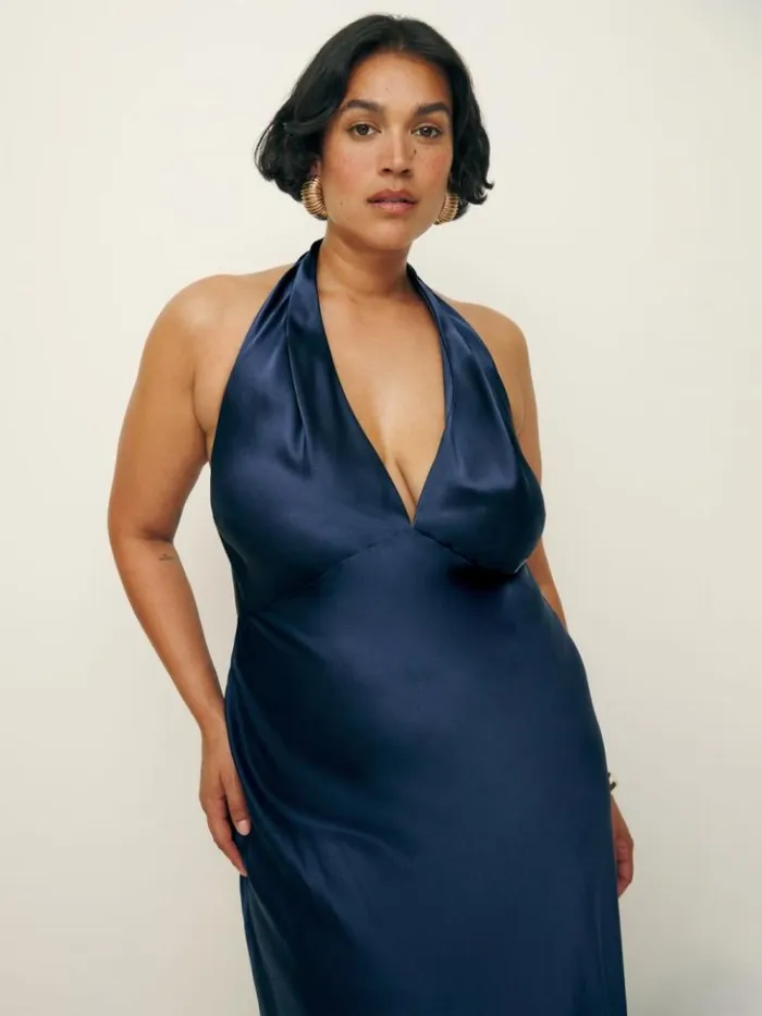 ClothingWeddings The Reformation Daniela Silk Dress Es Navy