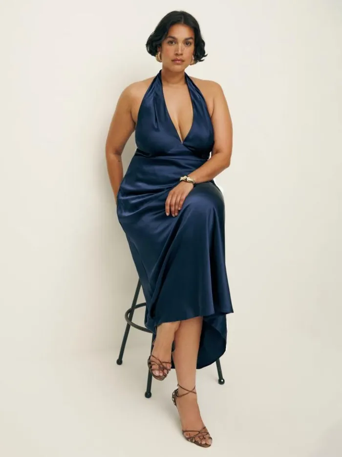 ClothingWeddings The Reformation Daniela Silk Dress Es Navy
