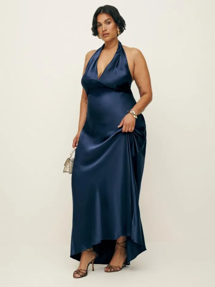 ClothingWeddings The Reformation Daniela Silk Dress Es Navy