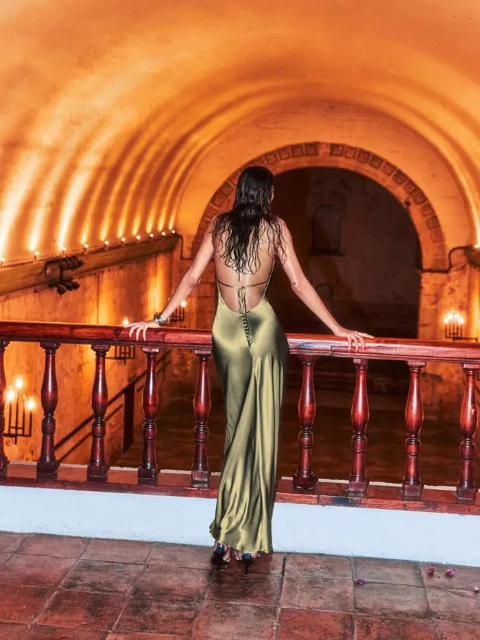 ClothingWeddings The Reformation Jeany Silk Dress Olive Oil