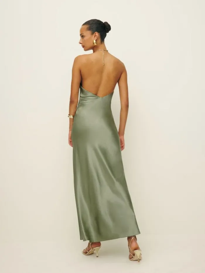 ClothingWeddings The Reformation Yesenia Silk Dress Artichoke