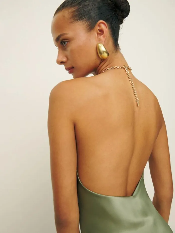 ClothingWeddings The Reformation Yesenia Silk Dress Artichoke