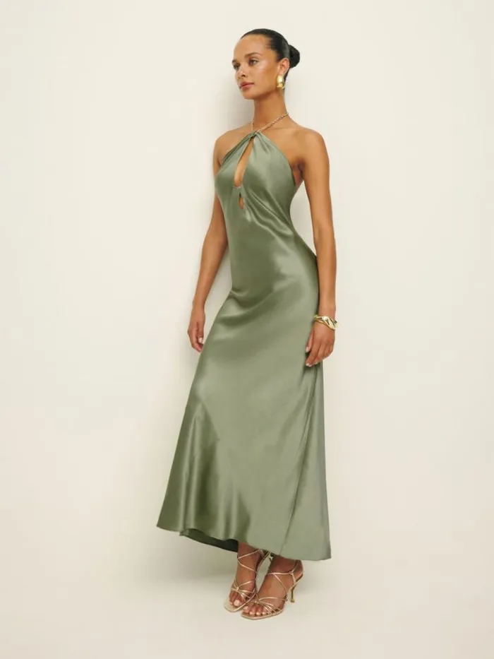ClothingWeddings The Reformation Yesenia Silk Dress Artichoke