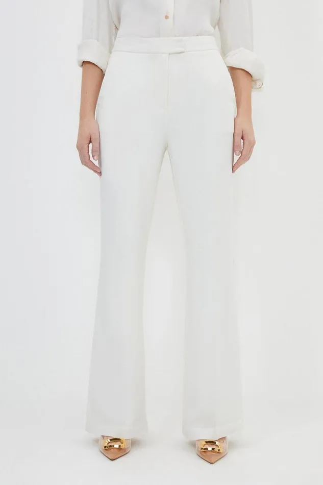 CoOrds Women Karen Millen Compact Viscose Slim Leg Tailored Trousers Ivory