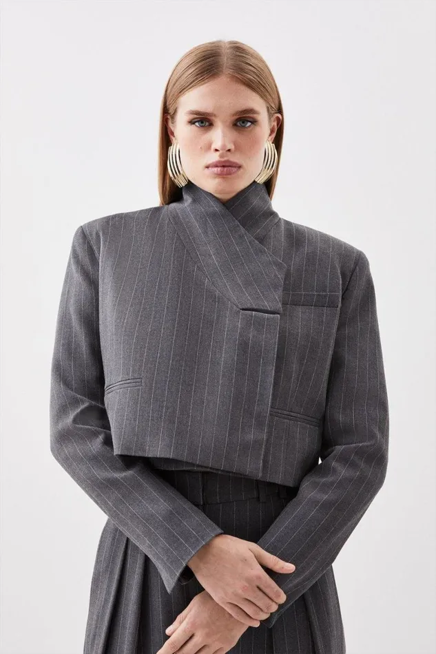CoOrds Women Karen Millen Tailored Compact Stretch Pinstripe Set Ivory