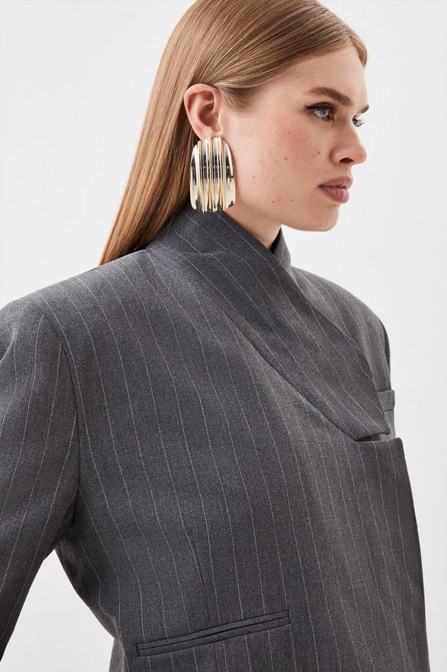 CoOrds Women Karen Millen Tailored Compact Stretch Pinstripe Set Ivory
