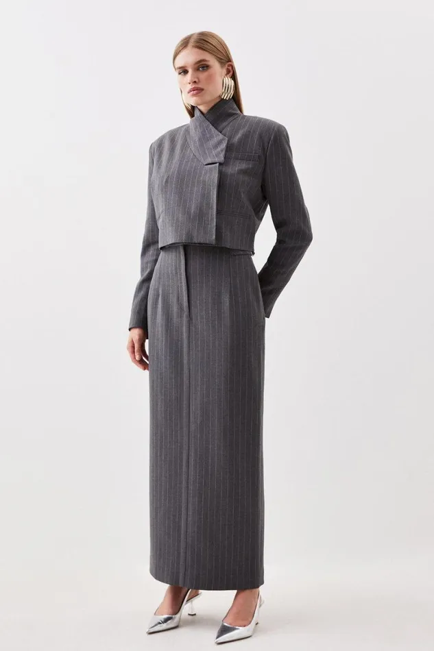 CoOrds Women Karen Millen Tailored Compact Stretch Pinstripe Set Ivory