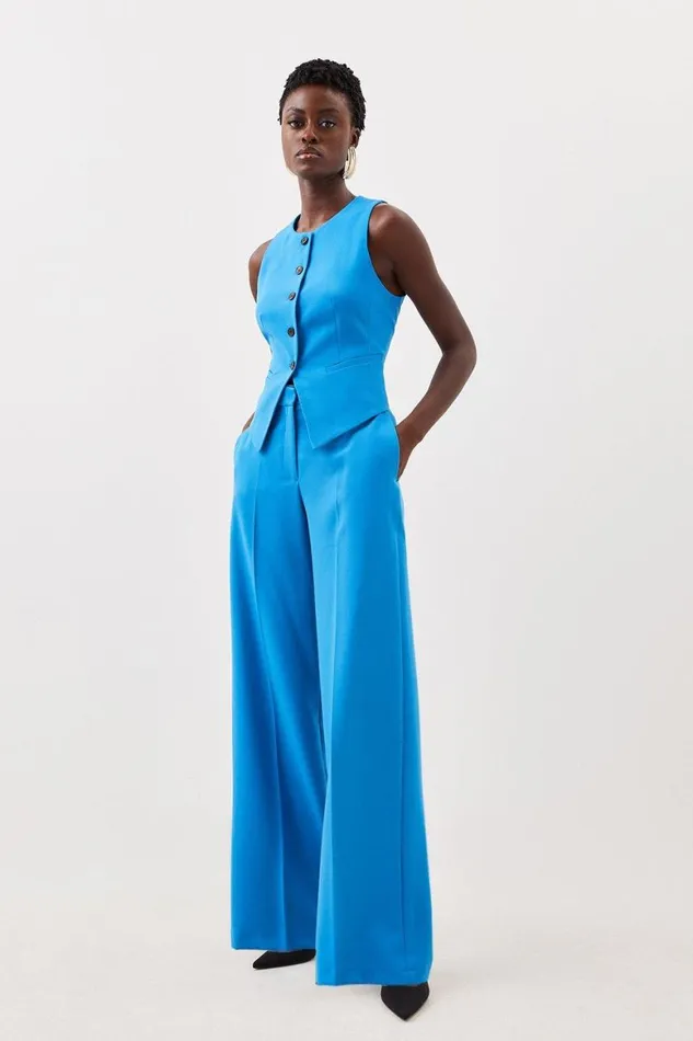 CoOrds Women Karen Millen Tailored Stretch Button Through Waistcoat and Trouser Set Blue