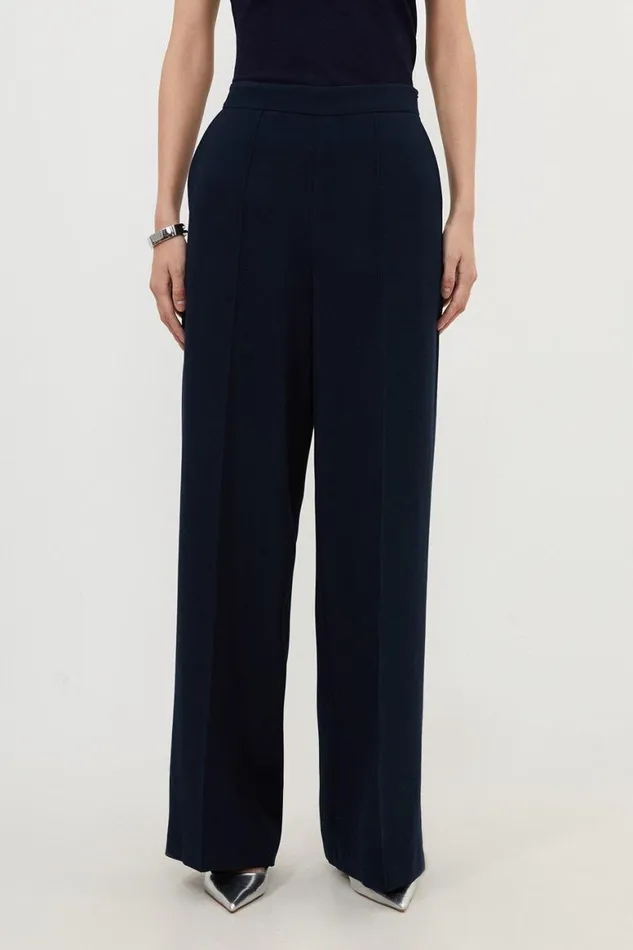 CoOrds Women Karen Millen Tailored V Neck Peplum Top and Trouser Set Navy