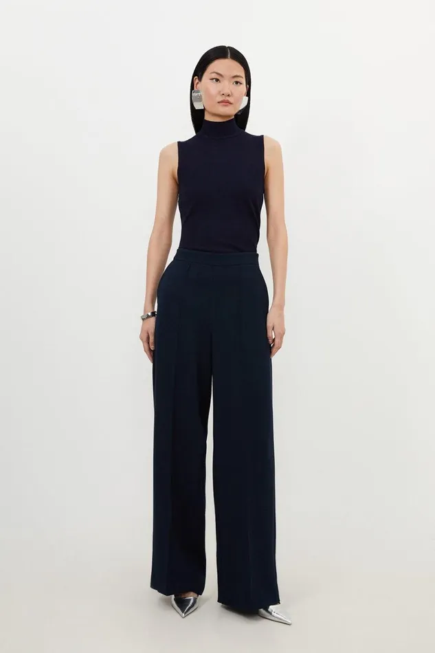 CoOrds Women Karen Millen Tailored V Neck Peplum Top and Trouser Set Navy