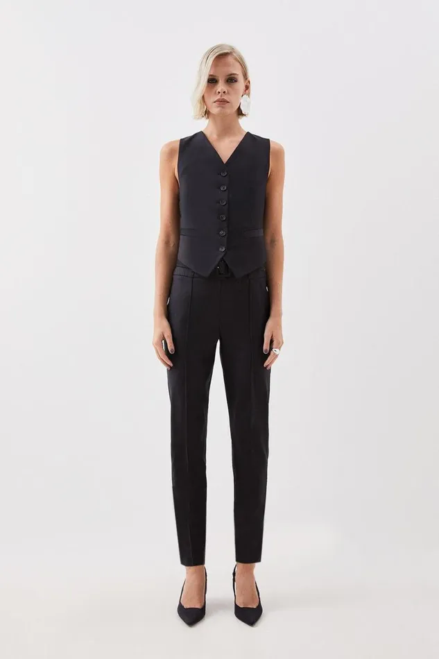 CoOrds Women Karen Millen The Founder Tailored Wool Blend Tie Detail Waistcoat and Trouser Set Black