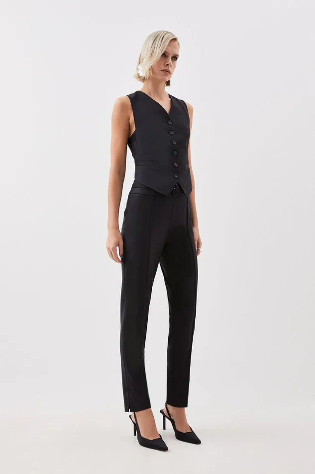 CoOrds Women Karen Millen The Founder Tailored Wool Blend Tie Detail Waistcoat and Trouser Set Black