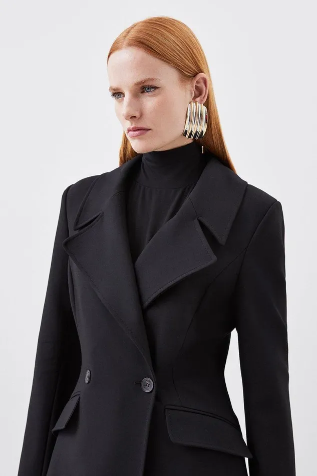 Coats and Jackets Women Karen Millen Compact Stretch Double Breasted Full Skirt Midi Coat Black