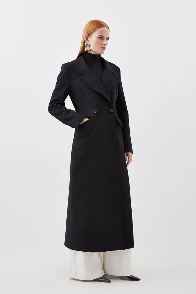 Coats and Jackets Women Karen Millen Compact Stretch Double Breasted Full Skirt Midi Coat Black