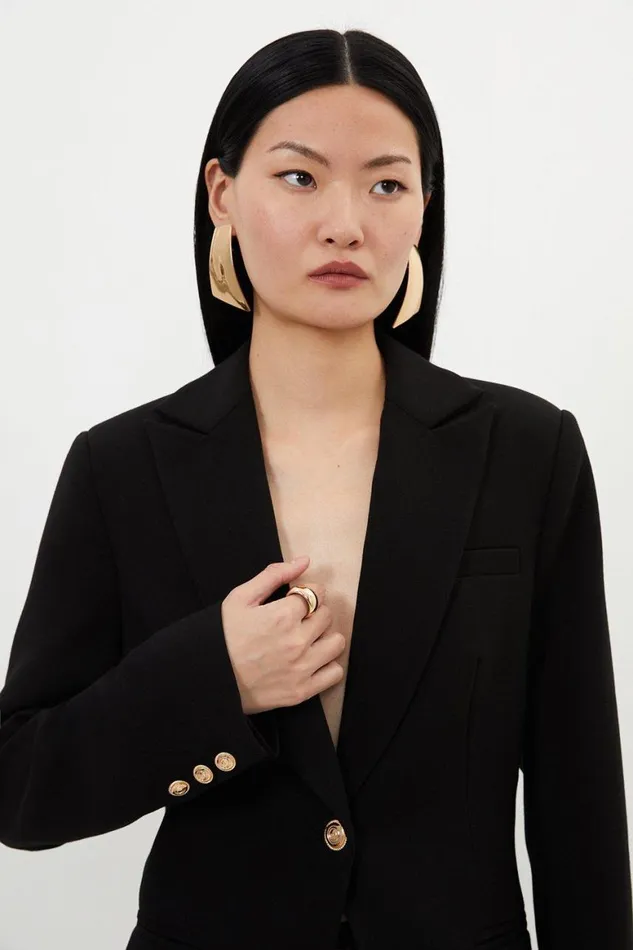 Coats and Jackets Women Karen Millen Compact Stretch Essential Single Breasted Tailored Blazer Black