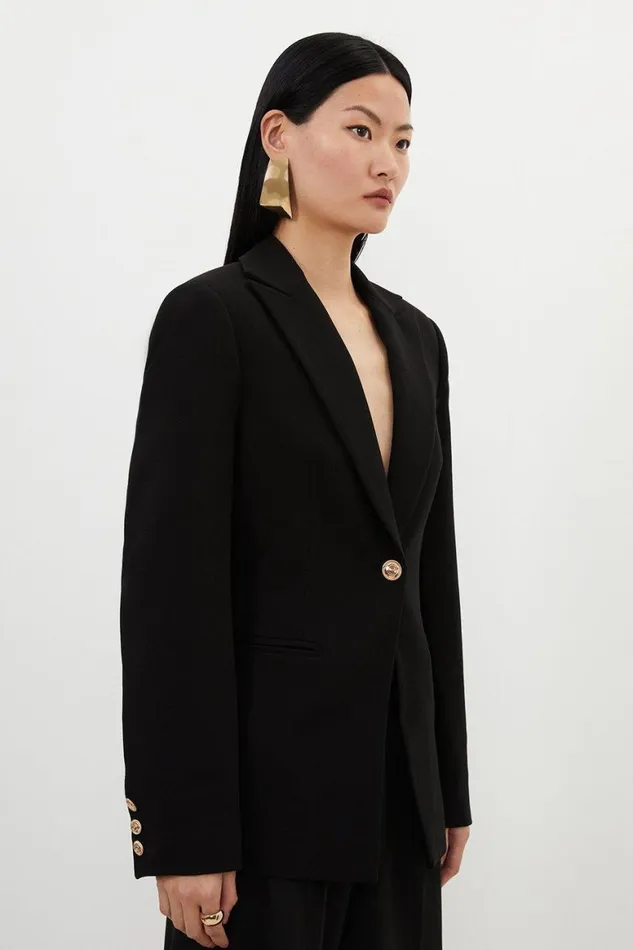 Coats and Jackets Women Karen Millen Compact Stretch Essential Single Breasted Tailored Blazer Black