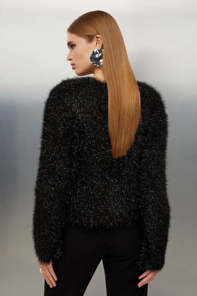 Coats and Jackets Women Karen Millen Eyelash Sparkle Knit Jacket Black
