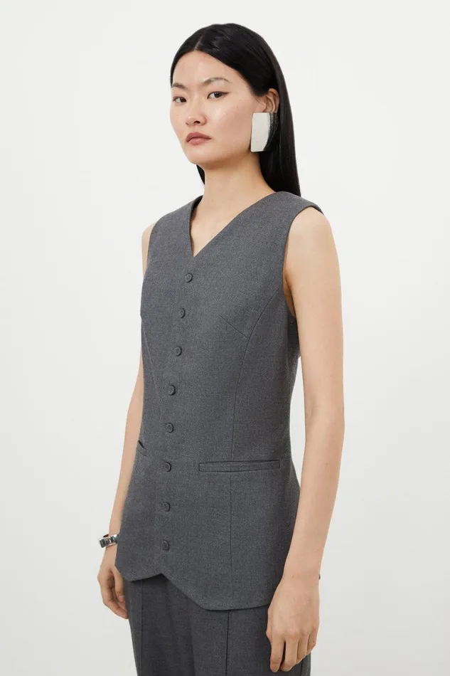 Coats and Jackets Women Karen Millen Grey Marl Woven Wool Mix Waistcoat Grey Marl Coats and Jackets Women Karen Millen Grey Marl Woven Wool Mix Waistcoat Grey Marl