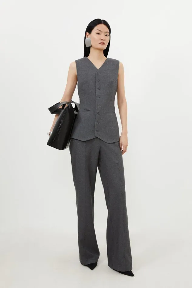 Coats and Jackets Women Karen Millen Grey Marl Woven Wool Mix Waistcoat Grey Marl
