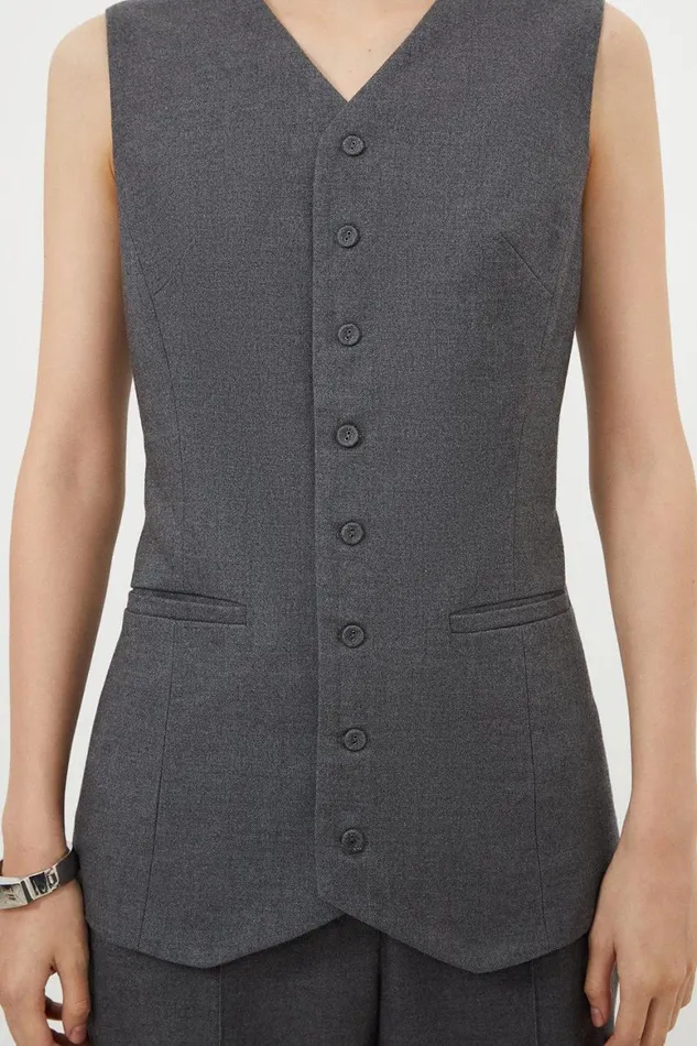 Coats and Jackets Women Karen Millen Grey Marl Woven Wool Mix Waistcoat Grey Marl