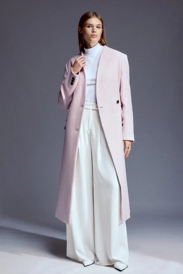 Coats and Jackets Women Karen Millen Italian Manteco Wool Blend High Neck Belted Midaxi Coat Blush Coats and Jackets Women Karen Millen Italian Manteco Wool Blend High Neck Belted Midaxi Coat Blush