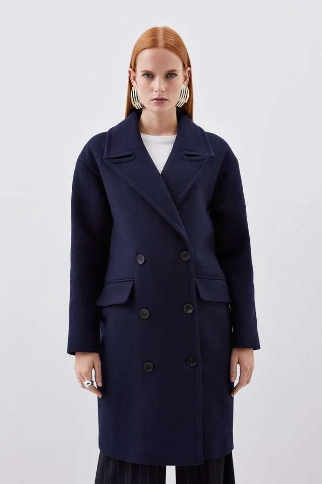 Coats and Jackets Women Karen Millen Italian Manteco Wool Blend Tailored Double Breasted Midi Coat Navy Coats and Jackets Women Karen Millen Italian Manteco Wool Blend Tailored Double Breasted Midi Coat Navy